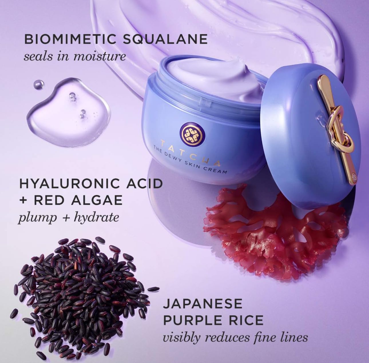 TATCHA The Dewy Skin Cream jar detail showcases luxurious packaging and texture