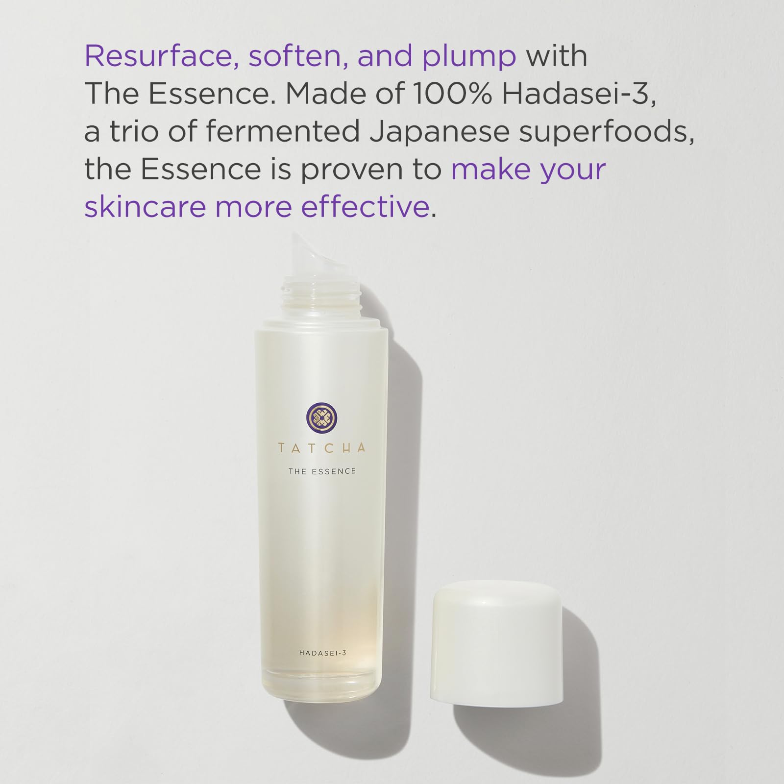 Tatcha The Essence bottle pour shows lightweight hydration and easy application.