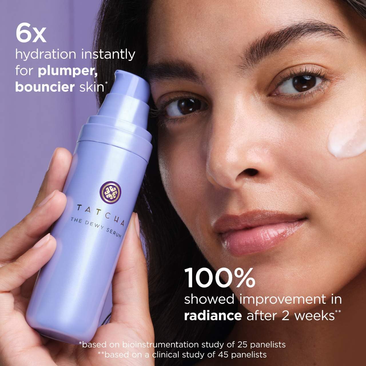 TATCHA Essence close-up softening and hydrating skin in a single step.