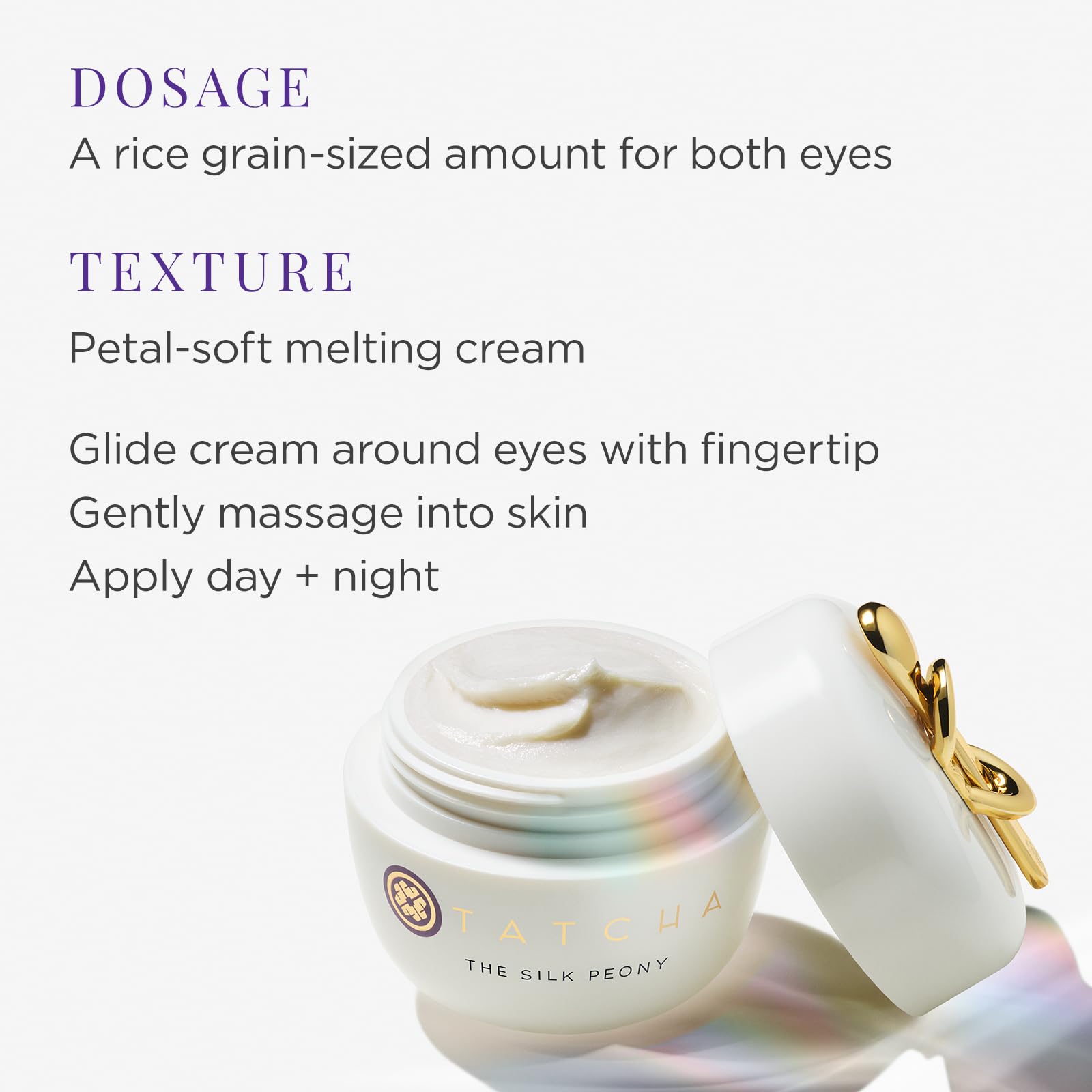 TATCHA eye-area prep before makeup with smoothing hydration.