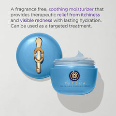 TATCHA Indigo Calming Cream texture swatch on skin suggests hydration without fragrance.