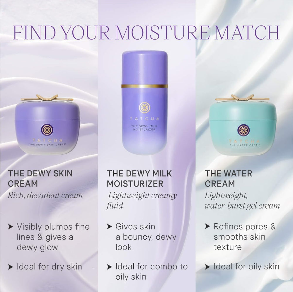 TATCHA Jumbo Water Cream lifestyle shot invites daily skincare ritual.