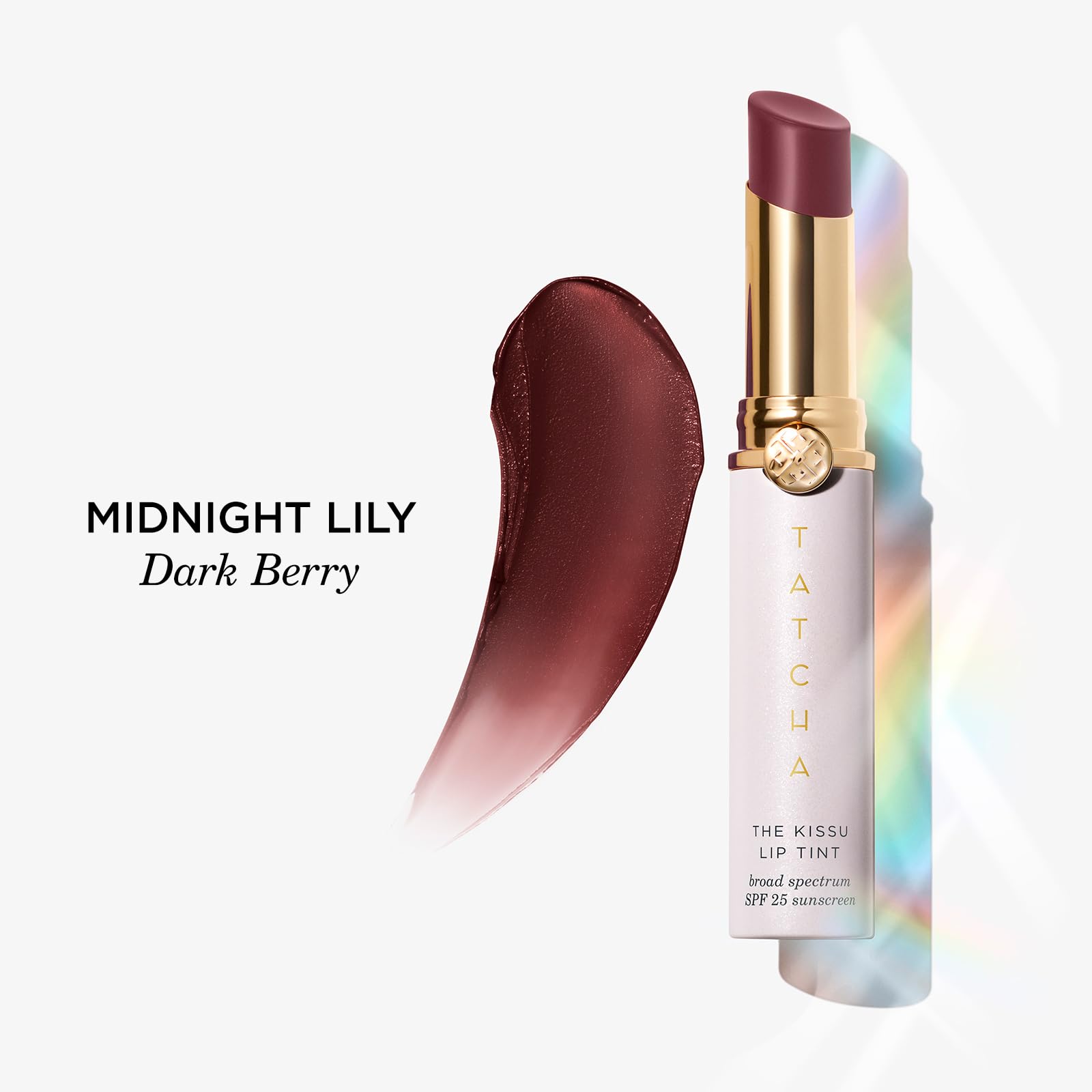 TATCHA Kissu Lip Tint Midnight Lily swatches reveal rich pigment and silky, comfortable wear.