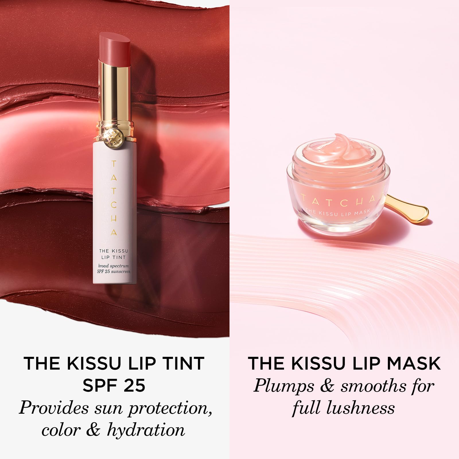 TATCHA Kissu Lip Tint on lips demonstrates long-lasting color with hydration.