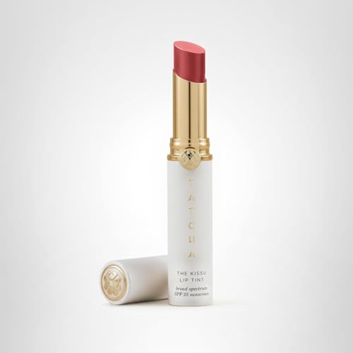 TATCHA Kissu Lip Tint Plum Blossom subtle glow on lips.