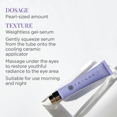 TATCHA Luminous Deep Hydration Eye Serum under-eye application demonstrating plumping hydration
