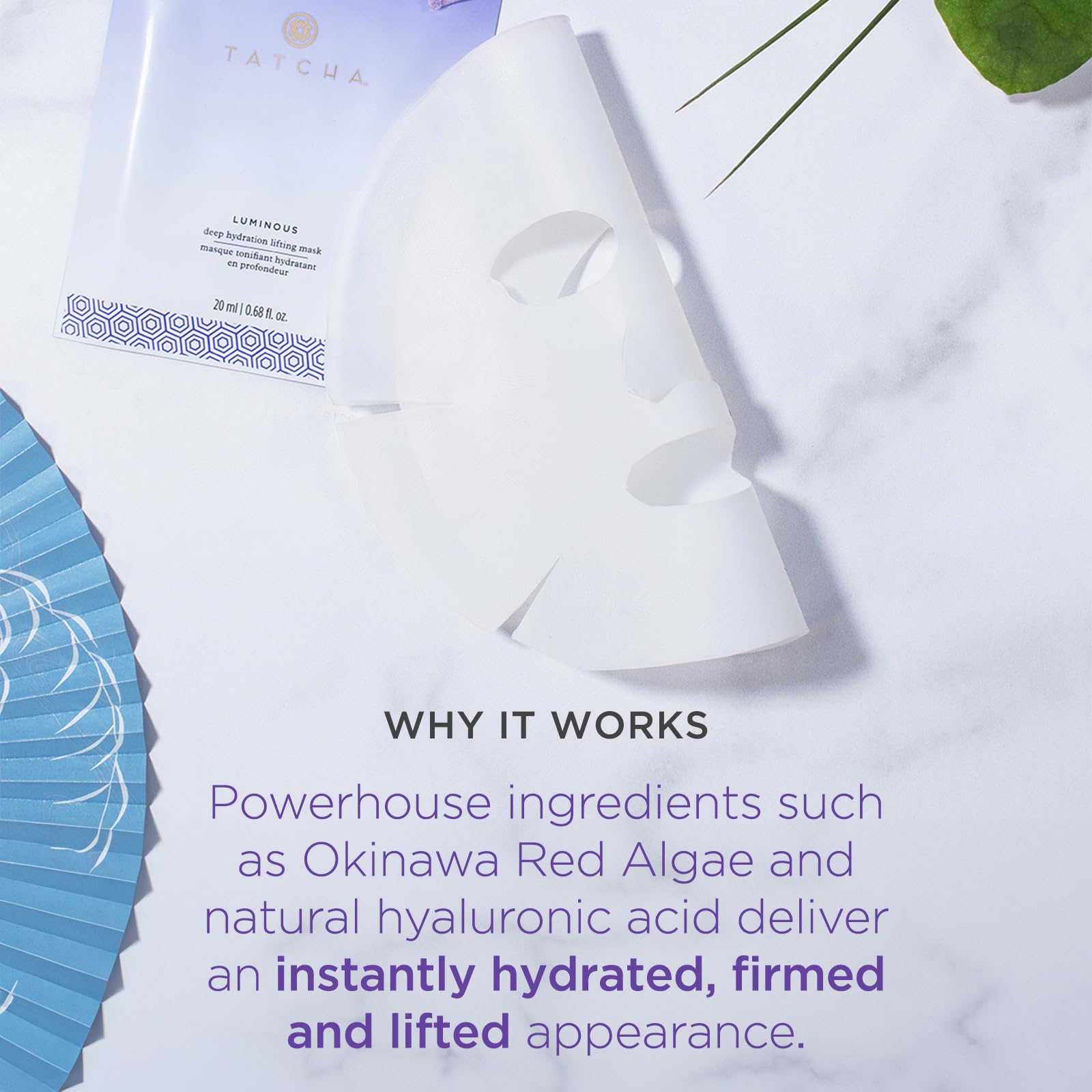 TATCHA Luminous Deep Hydration Lifting Mask close-up on skin during use.