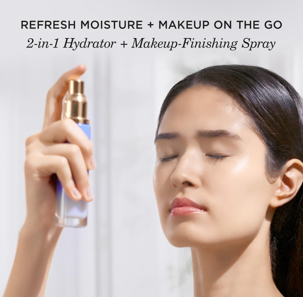 Tatcha Luminous Dewy Skin Mist mist spray demonstrates ultra-fine application for seamless finish.