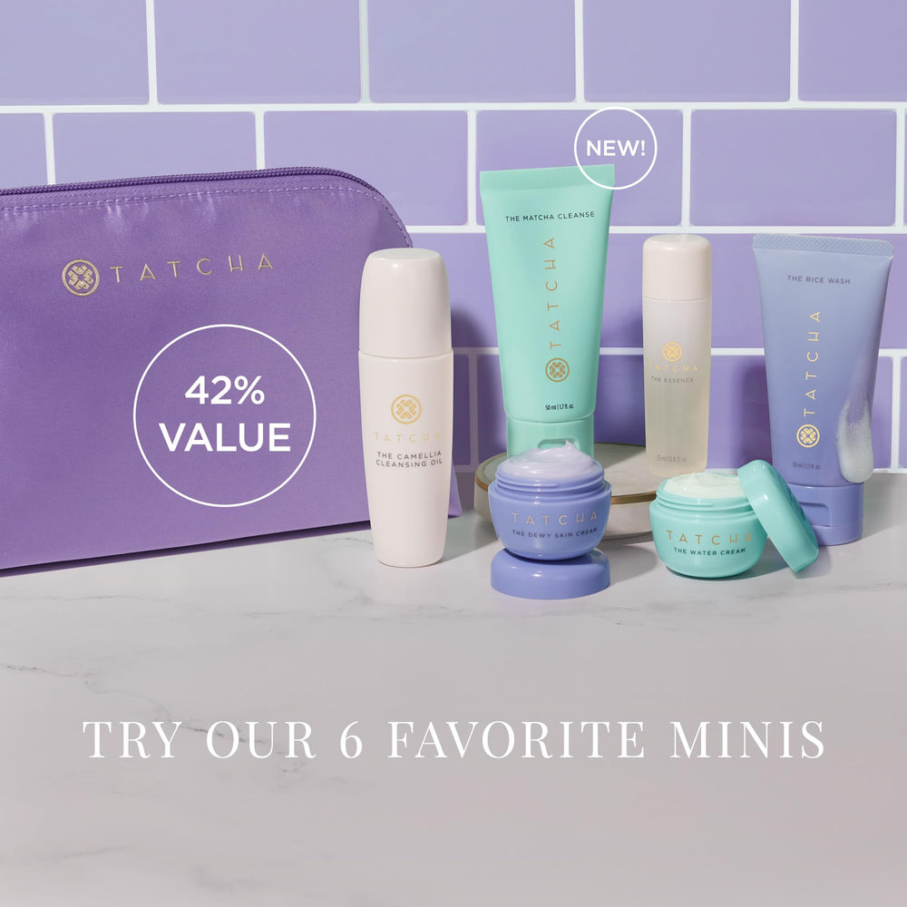 tatcha mini favorites-set foaming cleanser mini demonstrates gentle cleansing for refreshed skin.