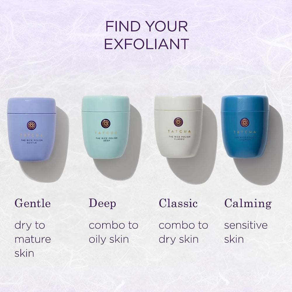 TATCHA Rice Polish Classic after-use glow suggesting refreshed skin
