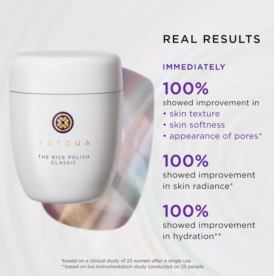 TATCHA Rice Polish Classic rice bran detail emphasizes nourishing ingredients
