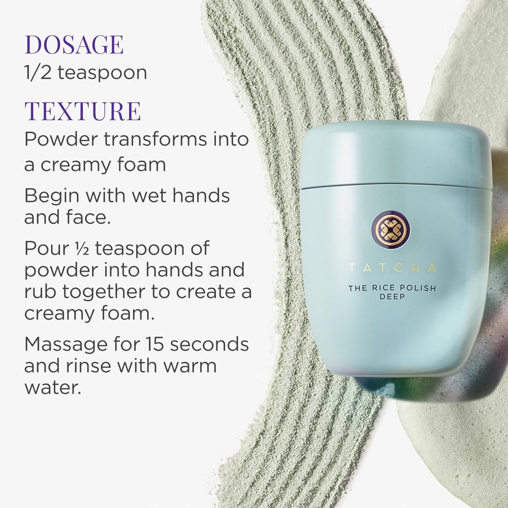 Tatcha Rice Polish Deep near pores illustrating pore tightening and clarity.