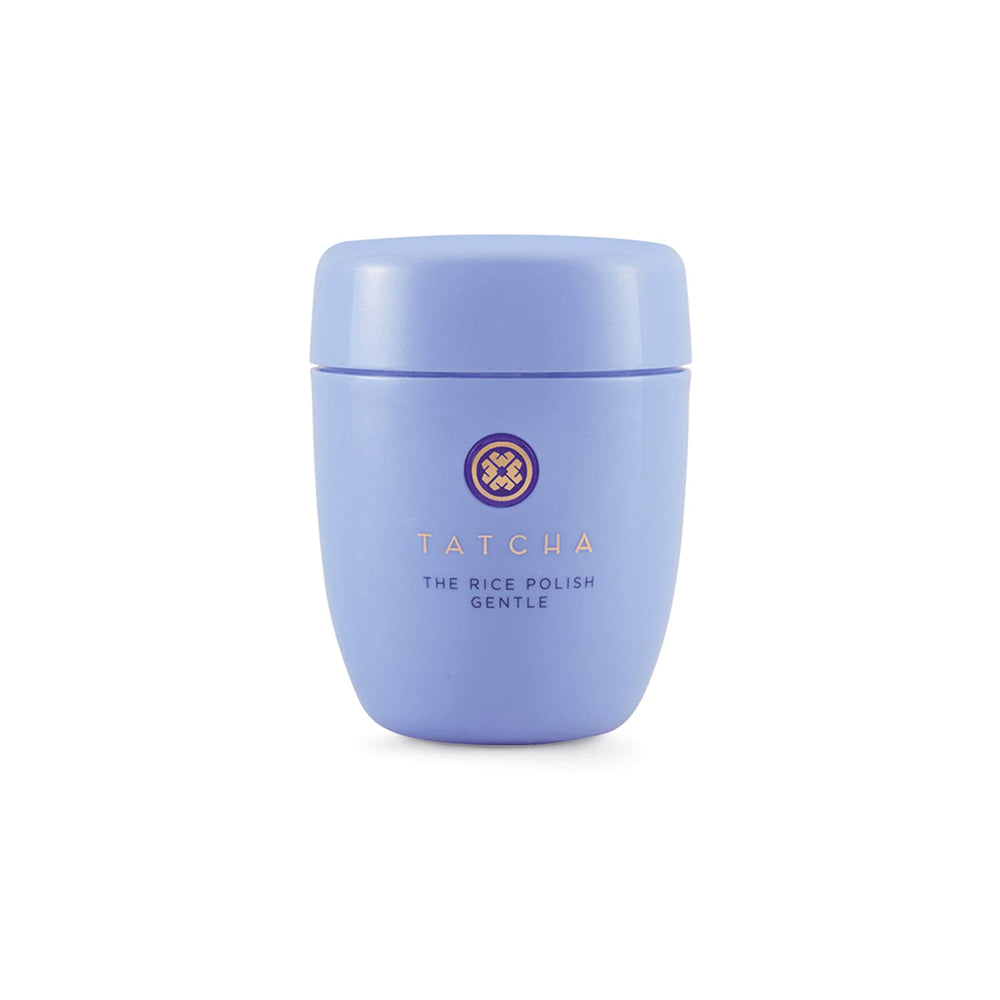 TATCHA Rice Polish Gentle bottle closeup for premium daily exfoliation.