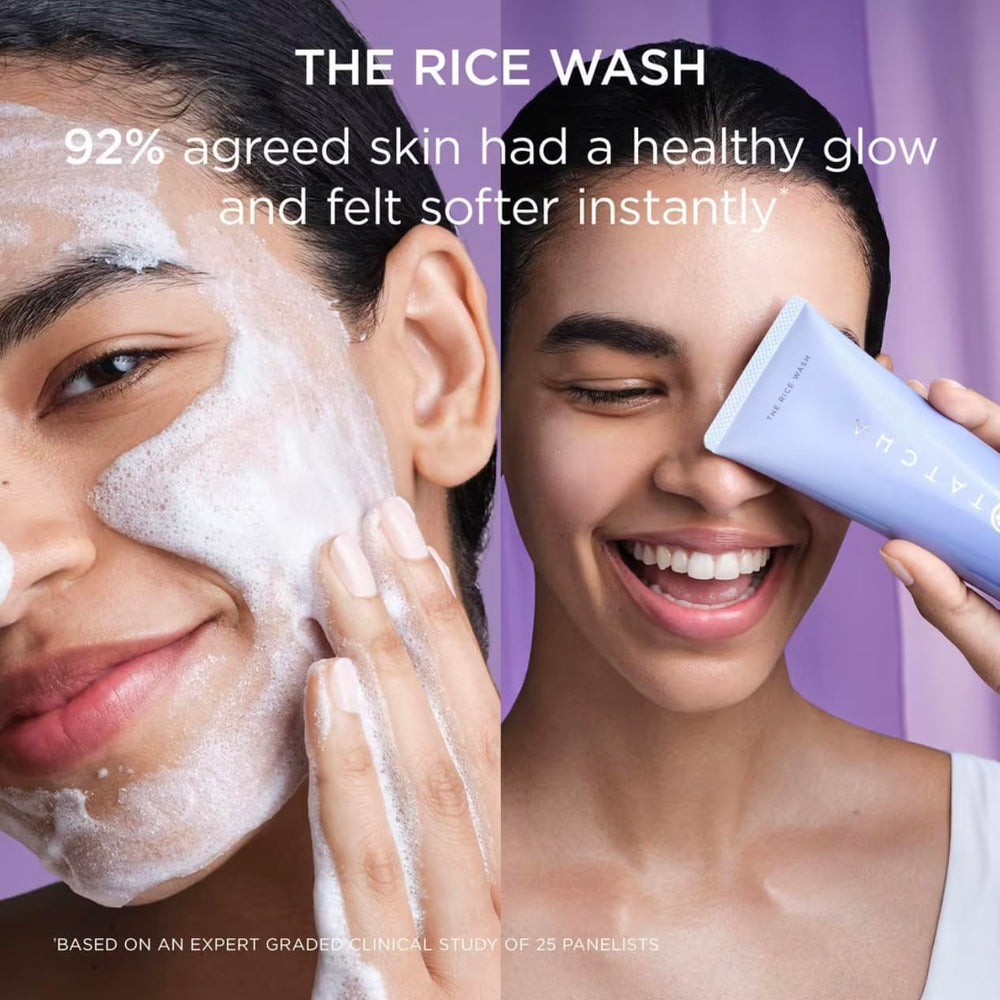 TATCHA Rice Wash application on skin shows smooth spread and comfortable wash