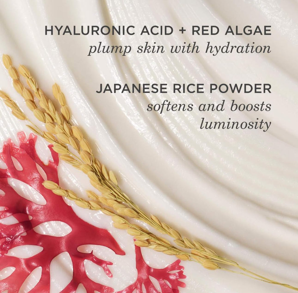 TATCHA Rice Wash Okinawa Algae Blend imagery suggests reinforced moisture barrier.