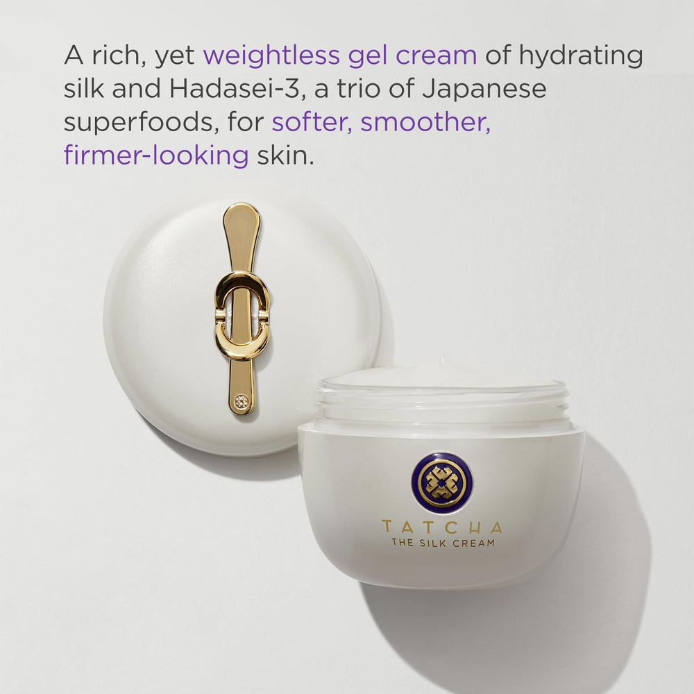 TATCHA Silk Cream being applied to cheek demonstrates silky absorption.