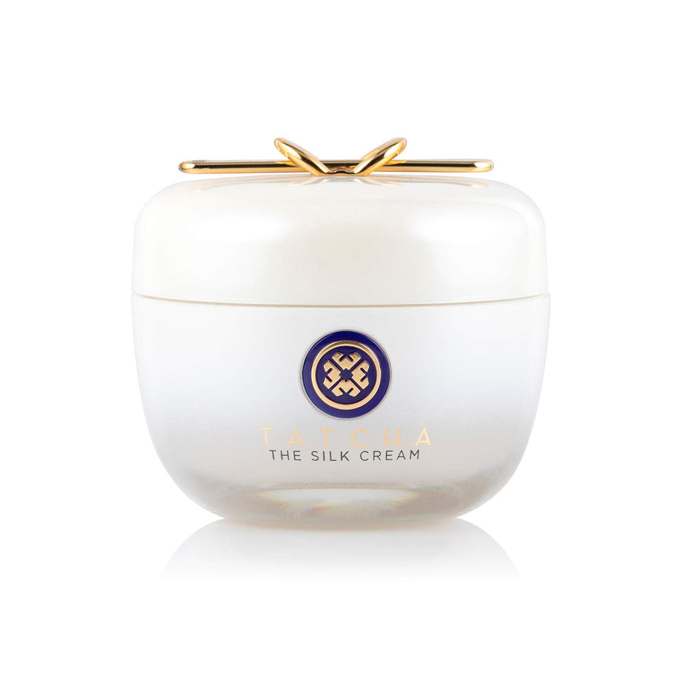 TATCHA Silk Cream jar shows weightless moisture for silky skin.