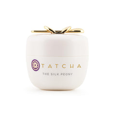 TATCHA Silk Peony Melting Under Eye Cream jar close-up showing silk-like texture for hydration.