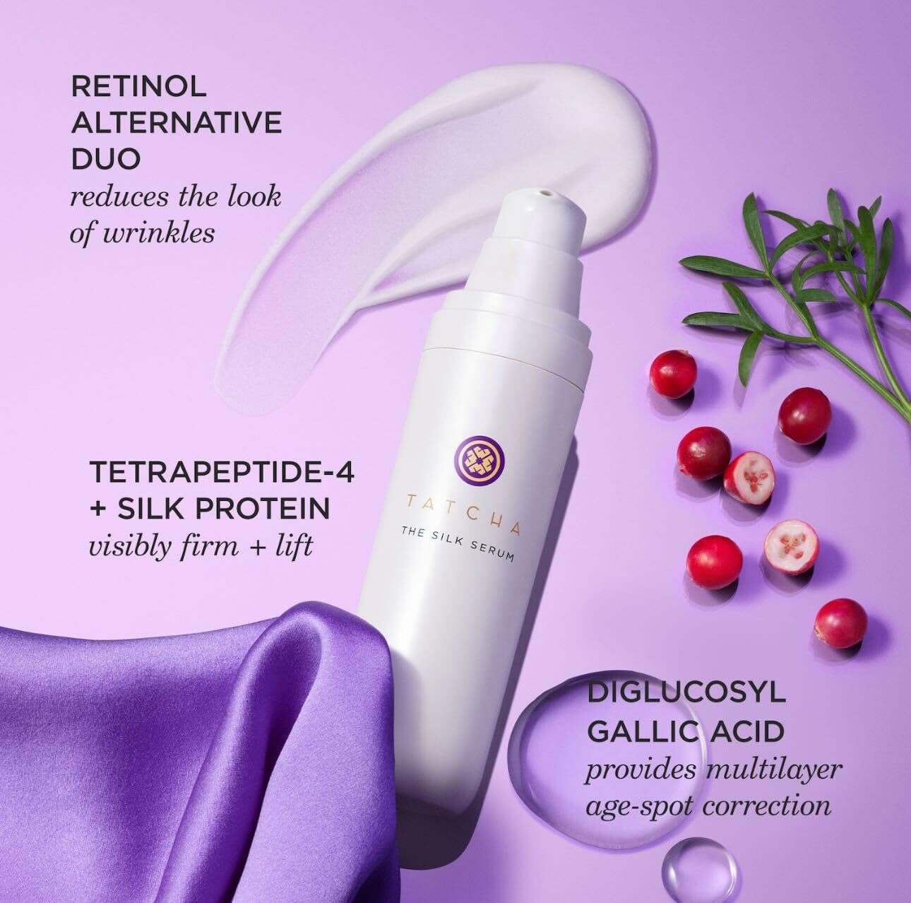 TATCHA Silk Serum cranberry ingredient highlighting upcycled extract