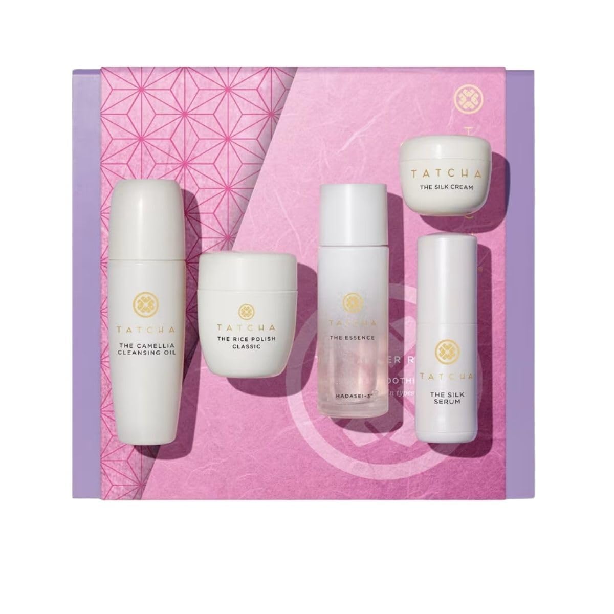Tatcha starter ritual cleansing oil bottle purifies skin and melts waterproof makeup.