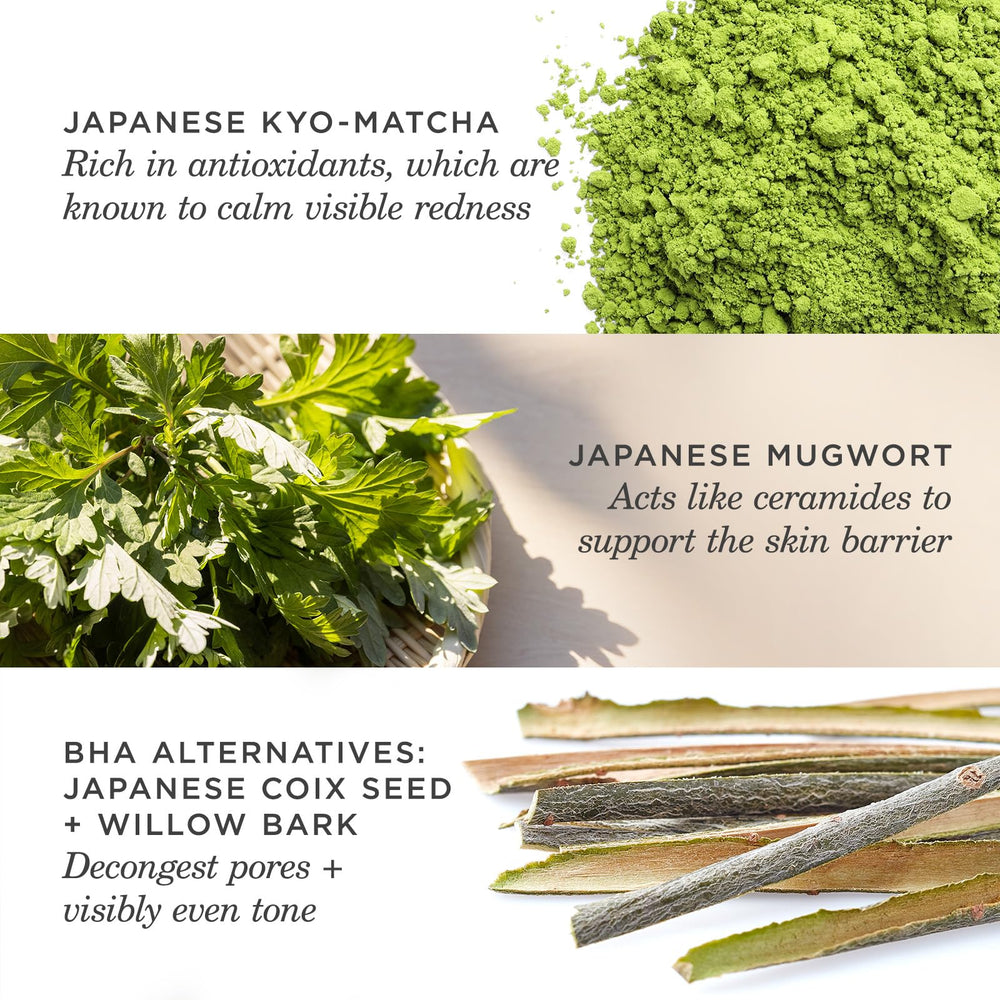 TATCHA The Matcha Cleanse oil balance face demonstrates shine control before makeup