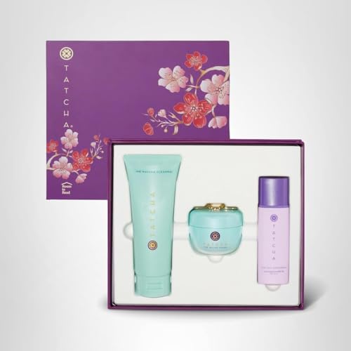 Tatcha Trio set display on shelf suggests gift-ready skincare.