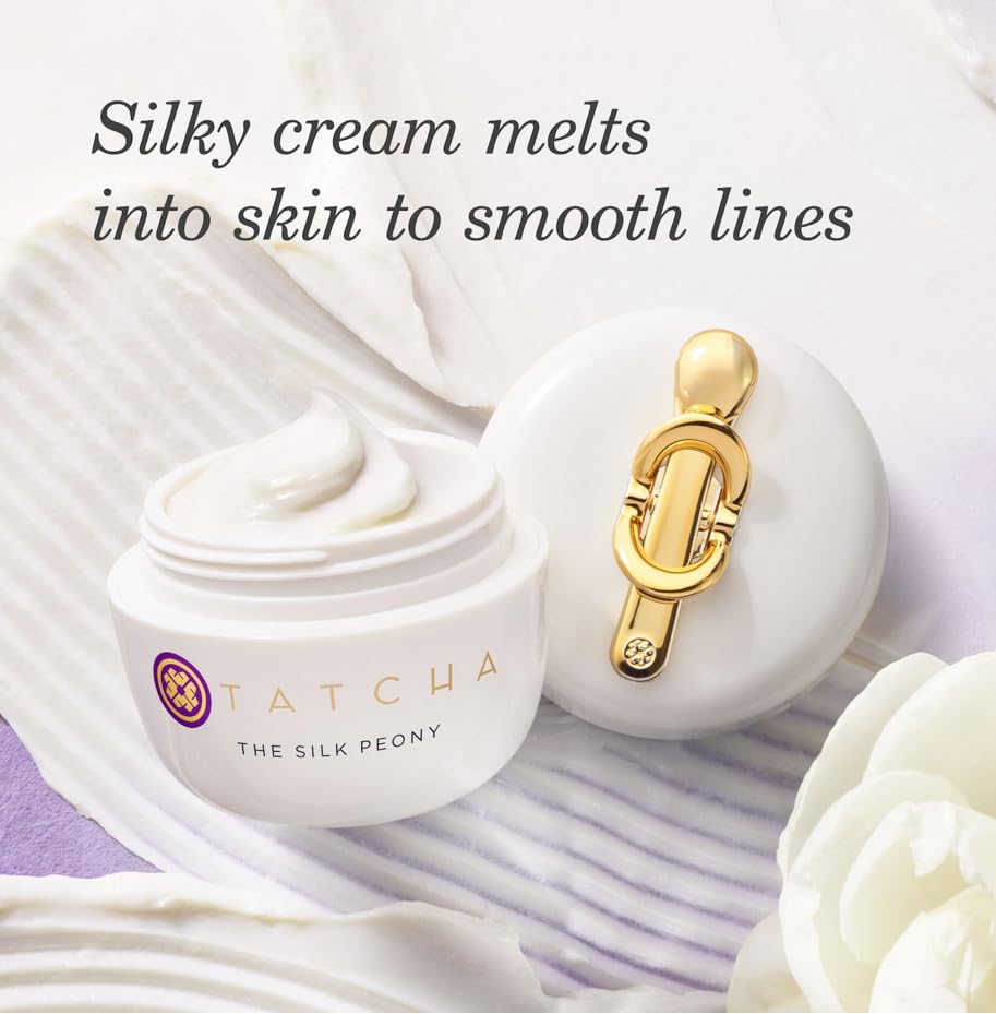 TATCHA under-eye cream balm application illustrating cushiony texture for soothing hydration.