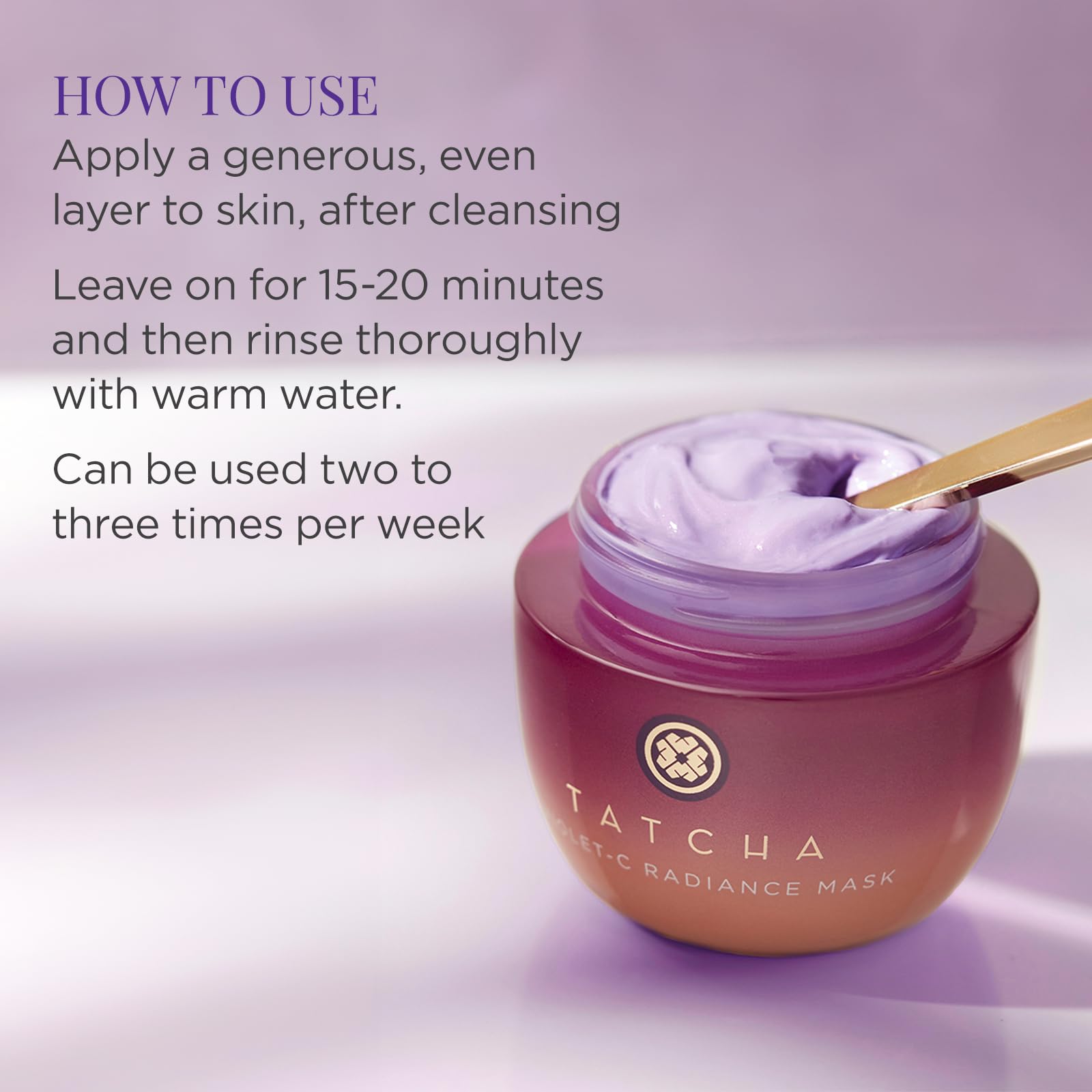 TATCHA Violet-C Radiance Mask packaging hints at premium skincare ritual.