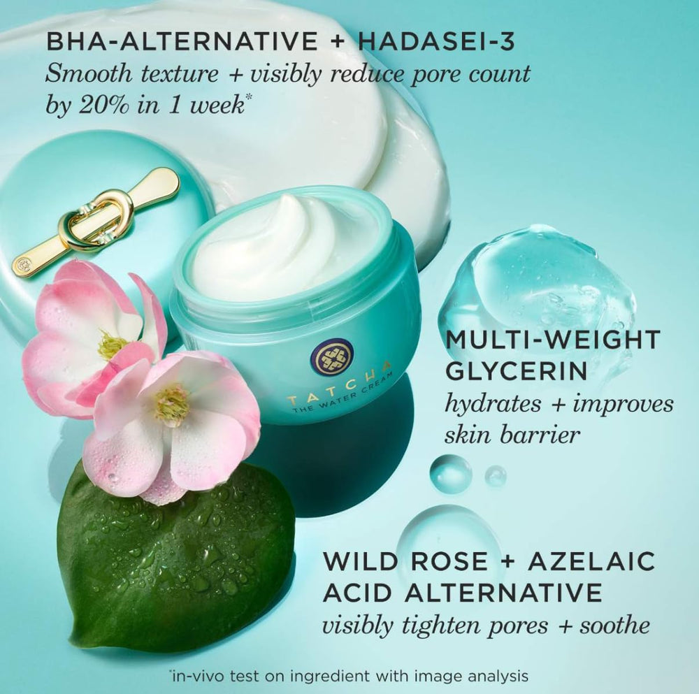 TATCHA Water Cream's subtle gold sheen adds luxurious glow