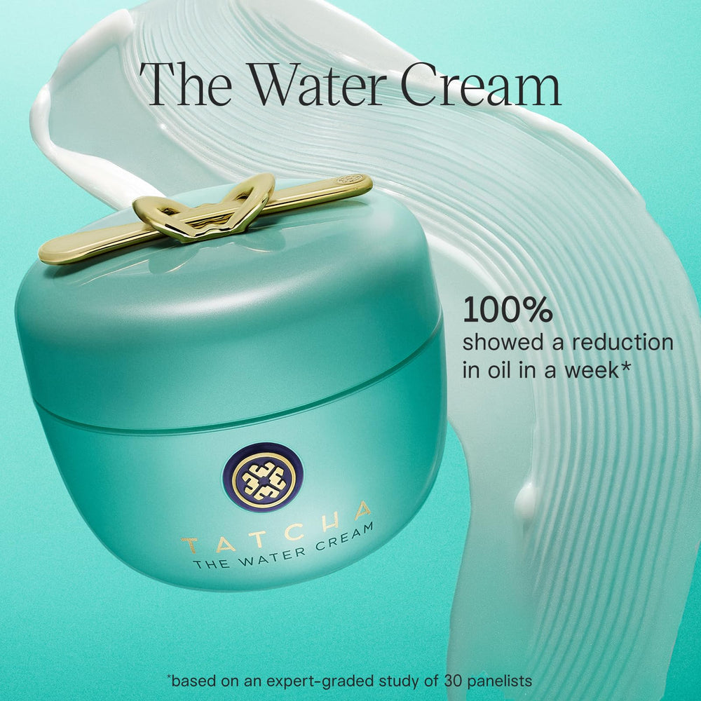TATCHA Water Cream in hand demonstrates quick absorption and pore-fine hydration.