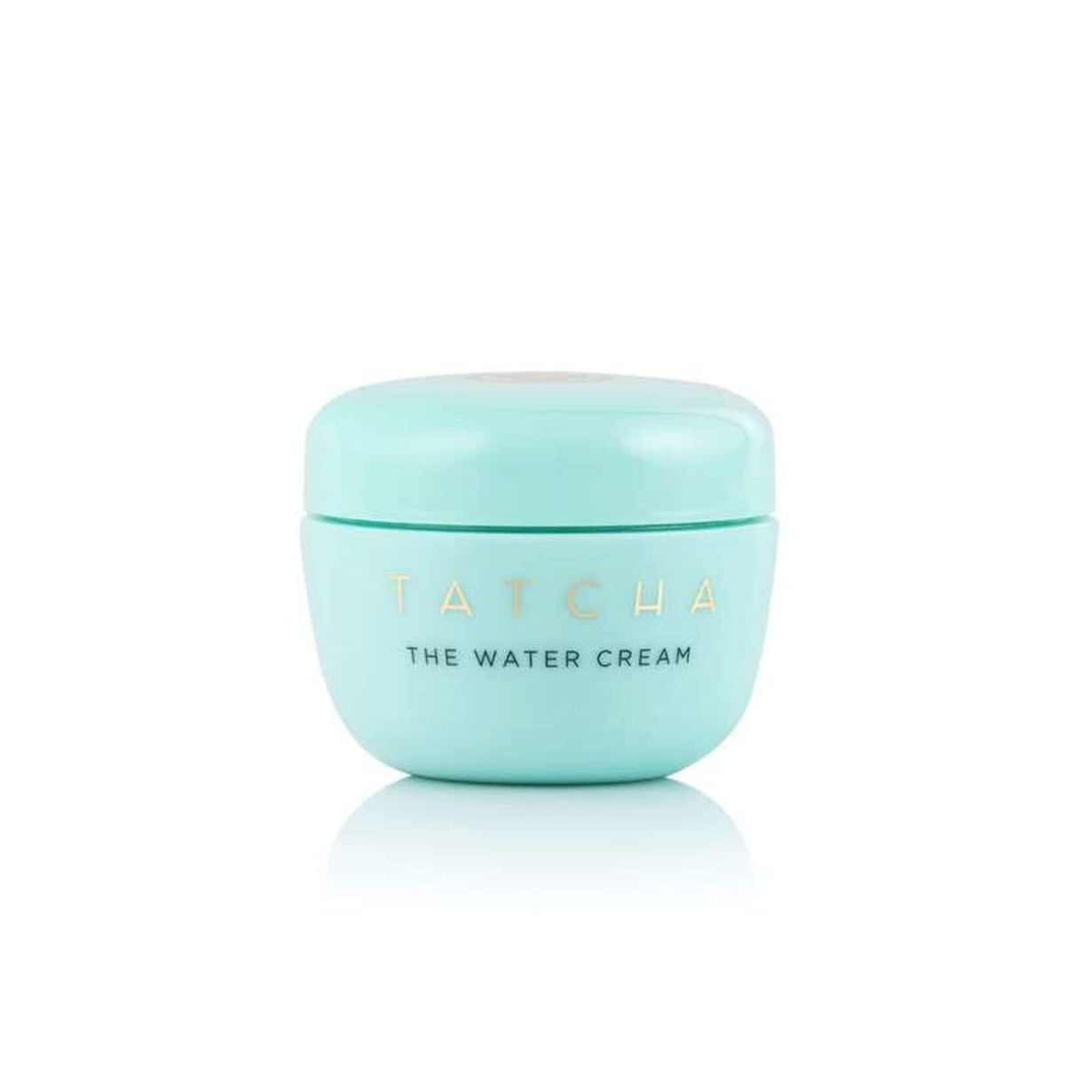 TATCHA Water Cream jar close-up highlights oil-free hydration and pore-refining clarity
