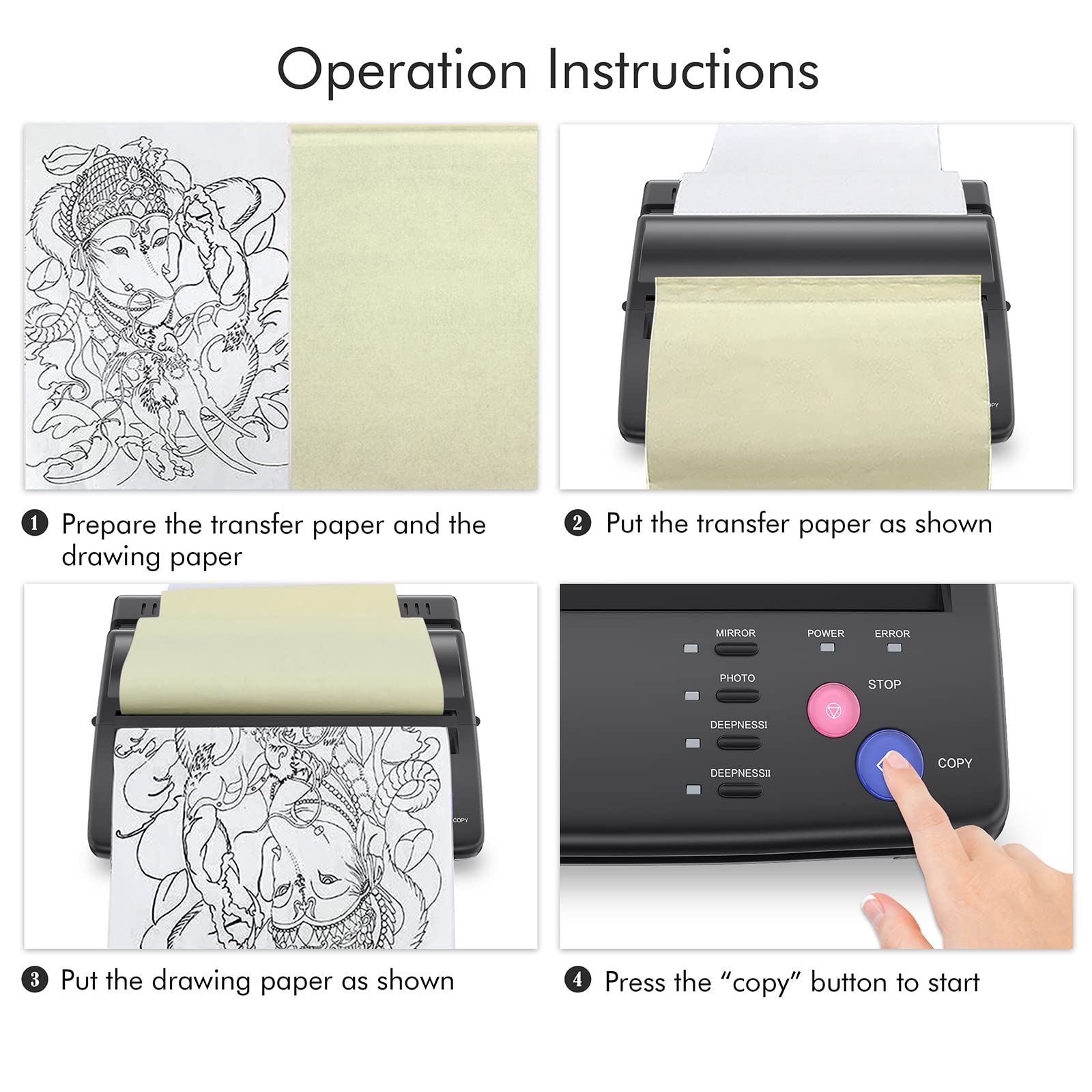 Tatelf stencil machine back panel reveals simple controls for easy setup.