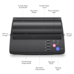 Tatelf stencil machine side view highlights compact design for on-demand in-studio prep.