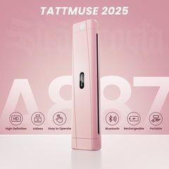 TATTMUSE compact-size portable printer shows easy bag-fit for travel.