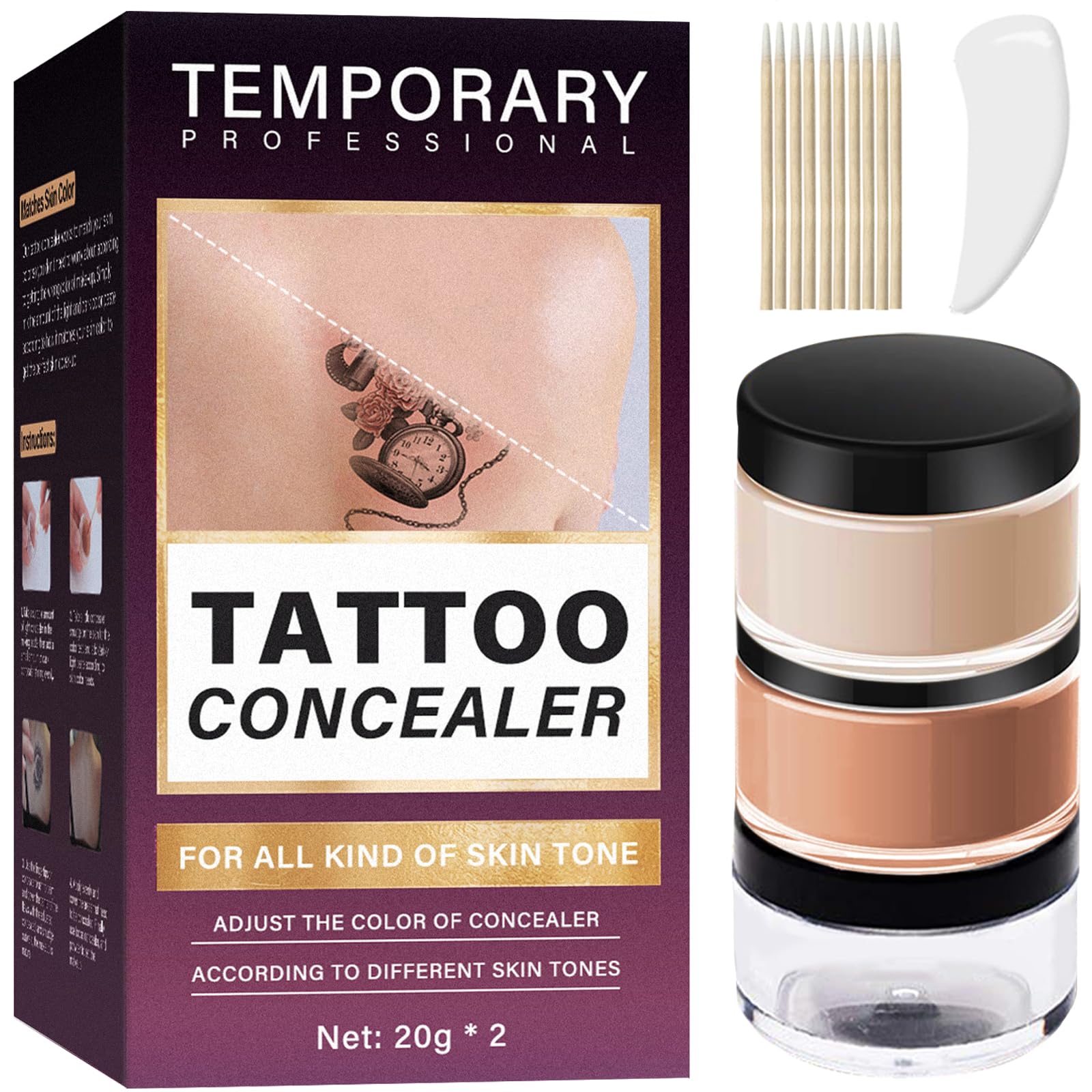 Tattoo Cover Up Cream packaging shown for easy daily use.