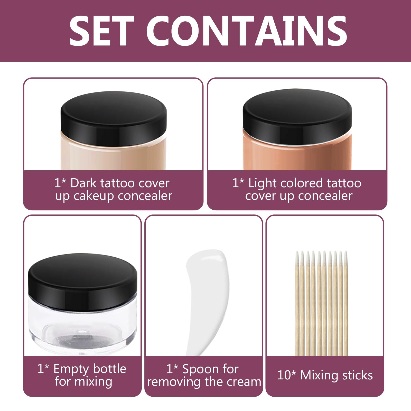 Tattoo Cover Up Cream skin-tone mix illustrates customizable coverage options.