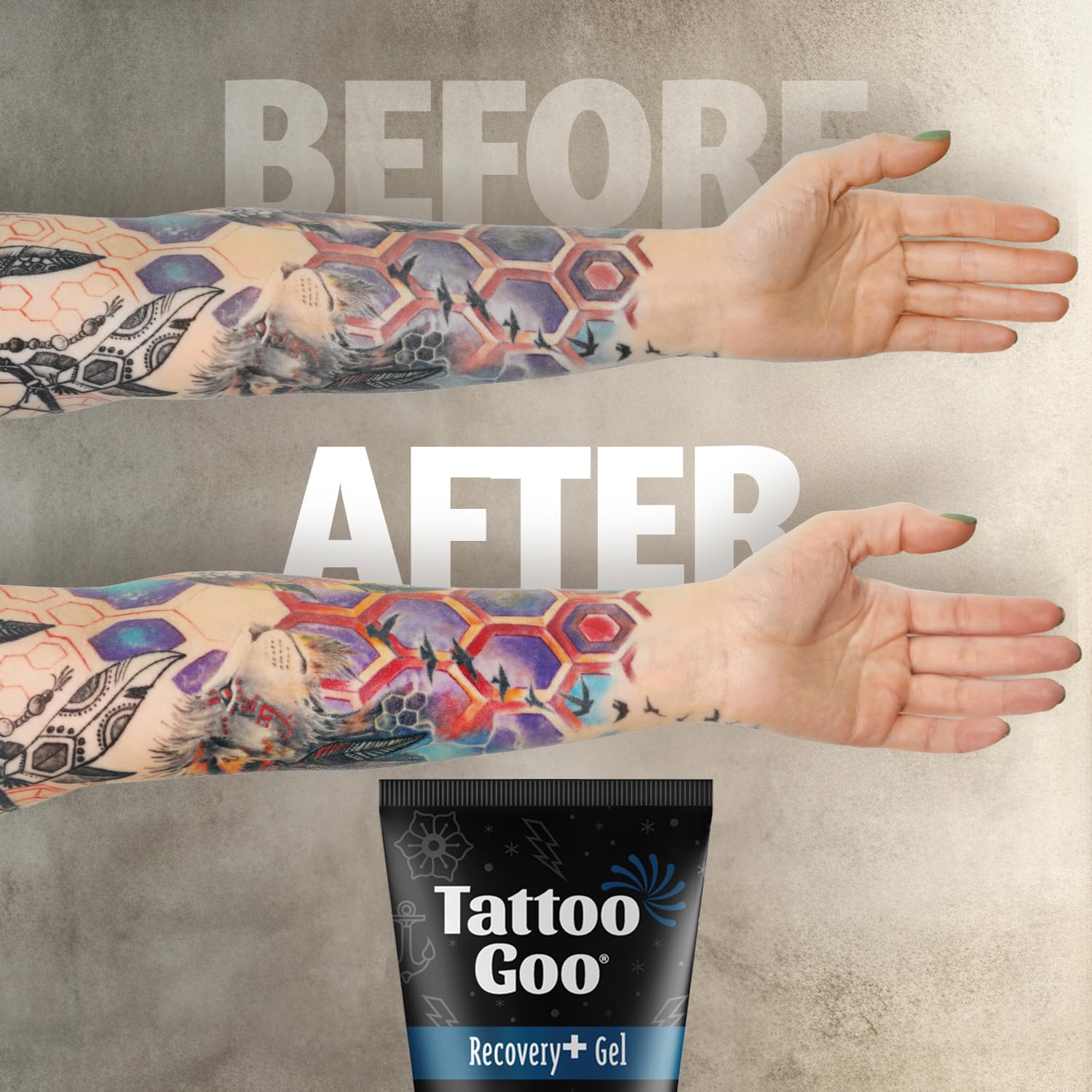 Tattoo Goo Recovery Gel applied to skin during gentle massage