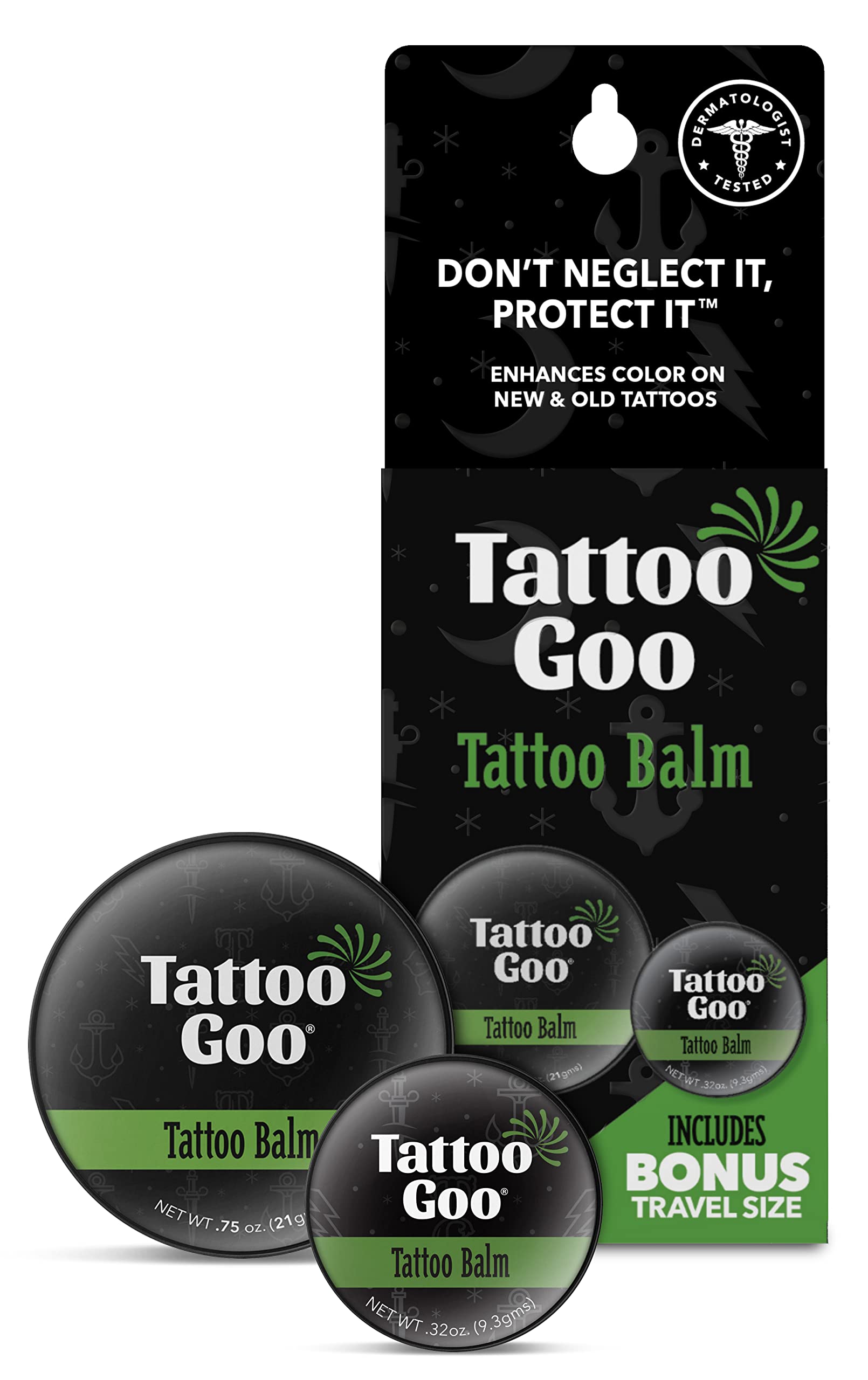 Tattoo Goo tattoo balm tin front view for at-home soothing aftercare.