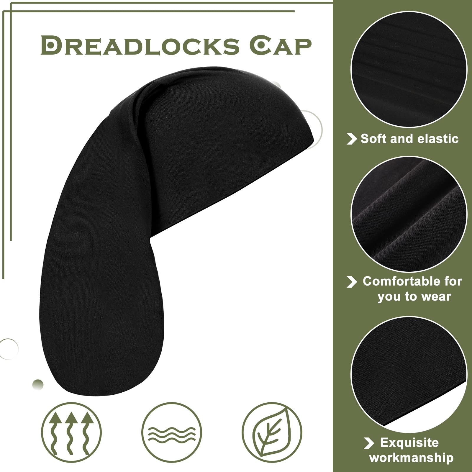 Tatuo dread cap black on head maintains smooth look after workouts