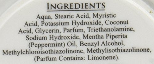 Taylor of Old Bond Street Peppermint Shave Cream packaging closeup highlights premium grooming quality.