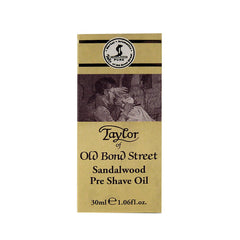 Taylor of Old Bond Street Sandalwood Pre Shave Oil bottle ready for skin prep