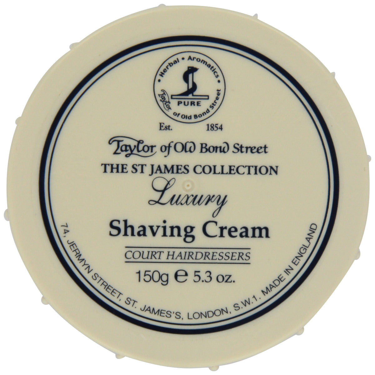 Taylor of Old Bond Street St. James shaving cream bowl showcases classic citrus-wood-amber scent for a luxurious shave.