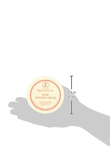 Taylor of Old Bond Street Rose jar texture shows compact lather for quick shave.