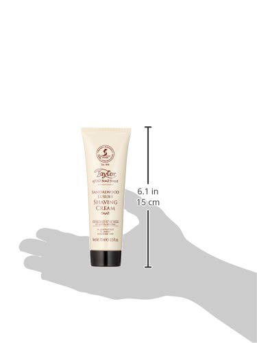 Taylor of Old Bond Street Sandalwood shaving cream packaging keeps classic formula secure.