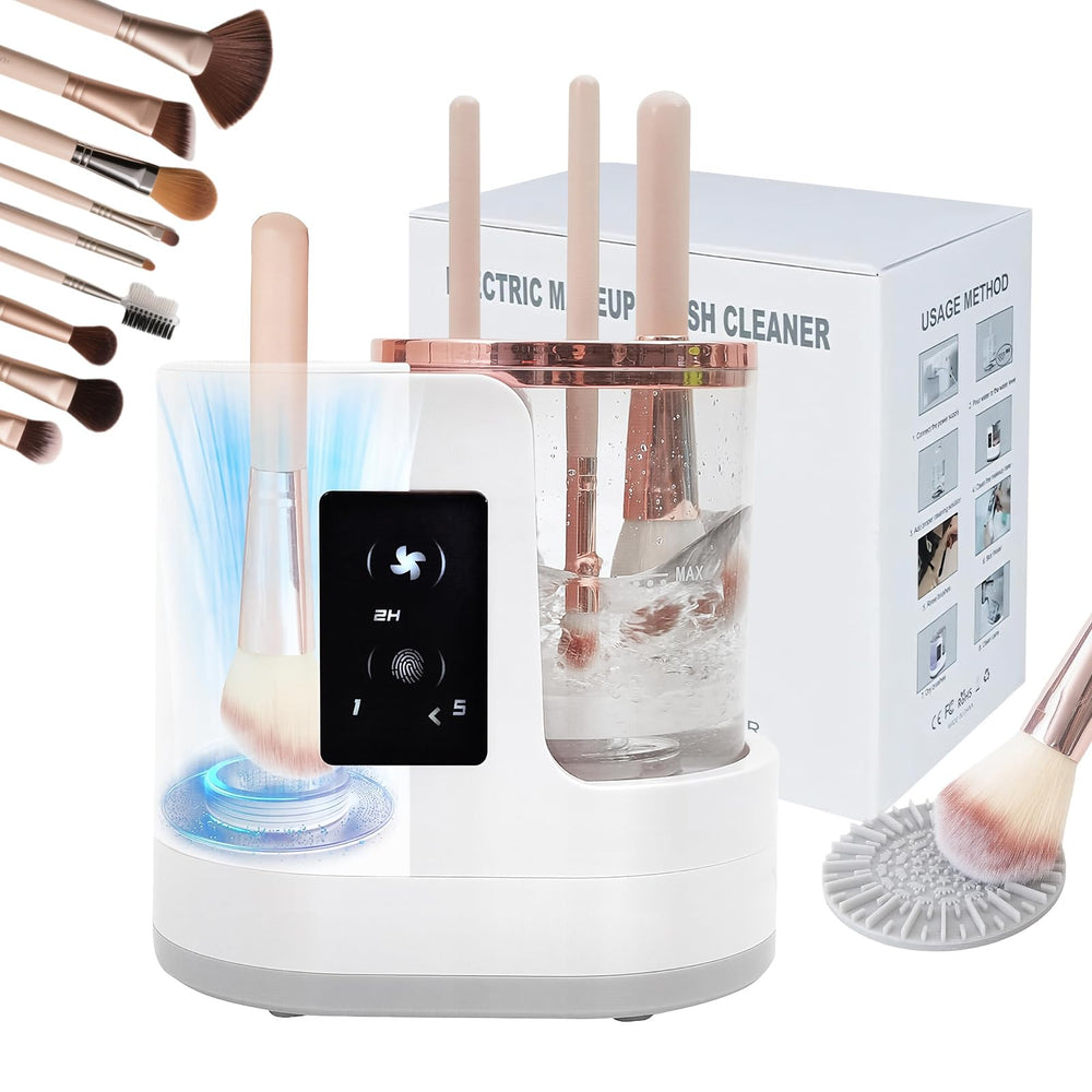 tayuzo electric makeup brush cleaner front view shows compact design for fast, hygienic brush care.