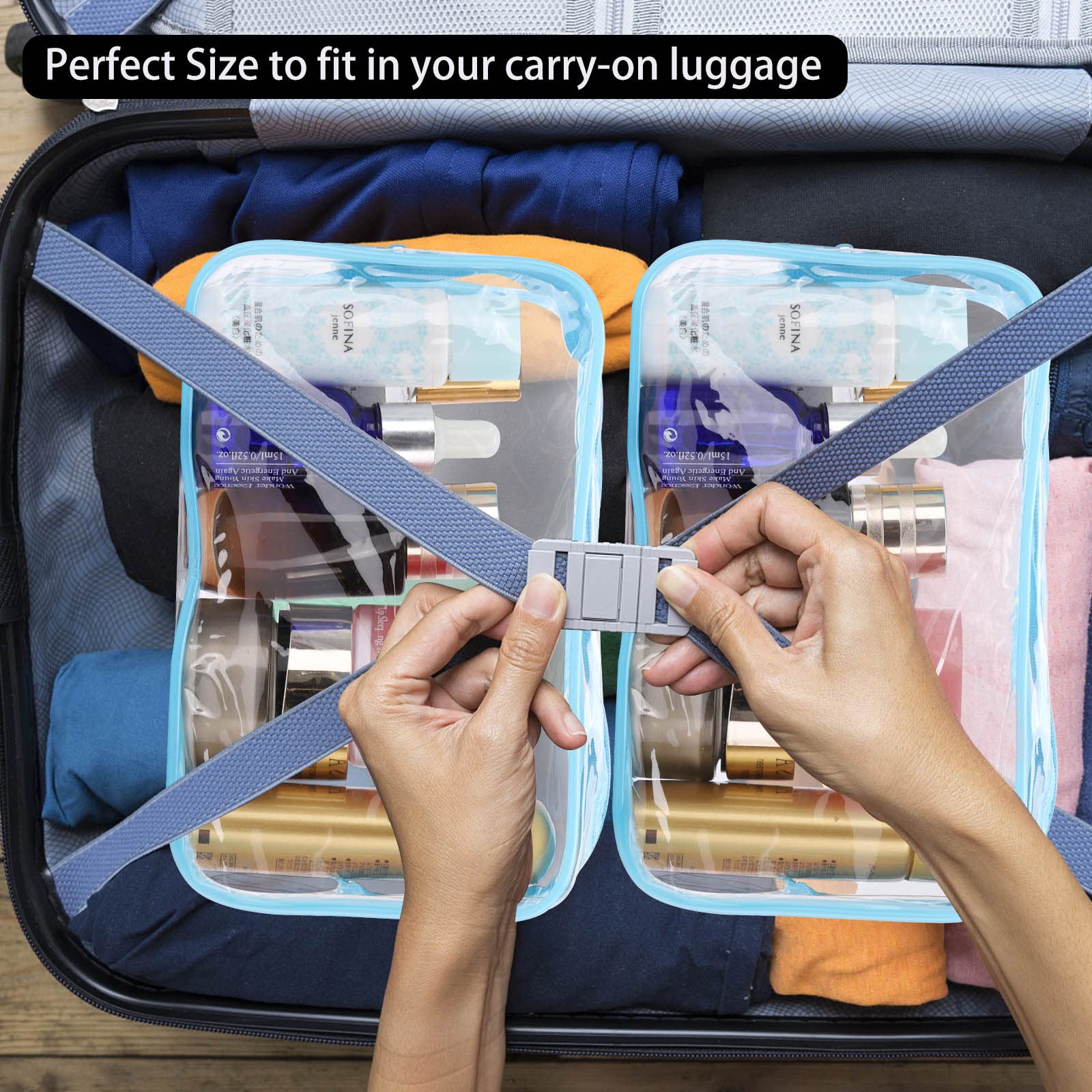 Tbestmax bolsa cosmética transparente con apertura amplia para accesos rápidos.