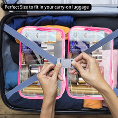 Tbestmax clear cosmetic bag inside layout showing organized compartments and visibility.