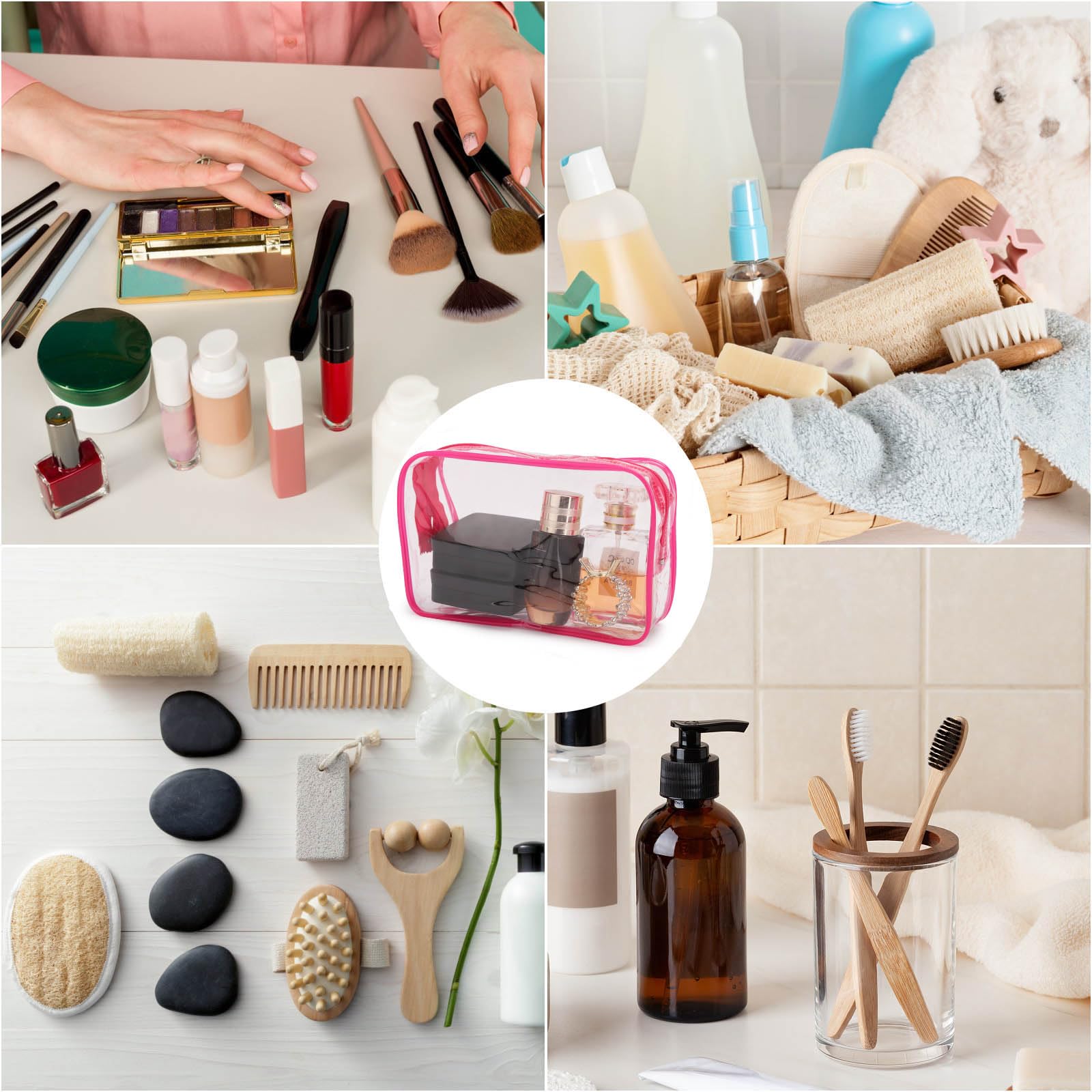 Tbestmax clear cosmetic bag multi-pack display demonstrates versatile travel use.