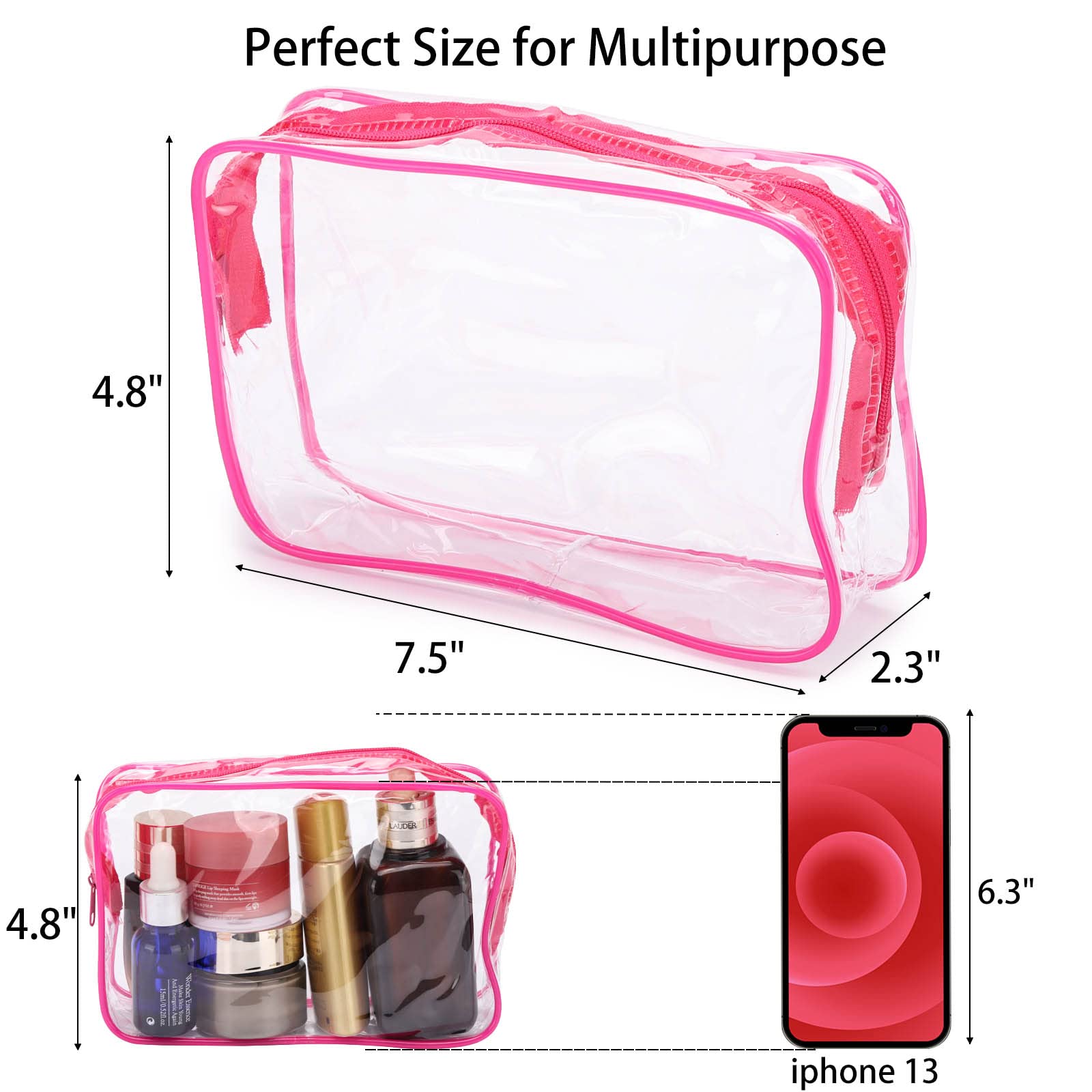Tbestmax clear cosmetic bag top opening view for easy access to essentials.
