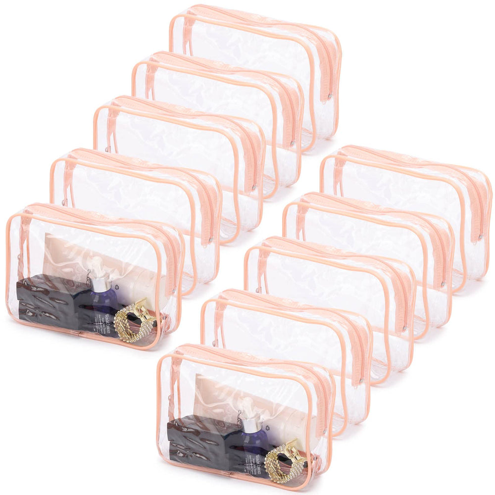 Tbestmax peach pink clear cosmetic bag front view for easy travel access